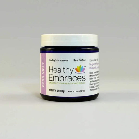 Good Night Cream jar with natural botanicals promoting restful sleep and relaxation