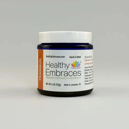 Bottle of Calming Cream with essential oils and natural ingredients for stress relief and relaxation